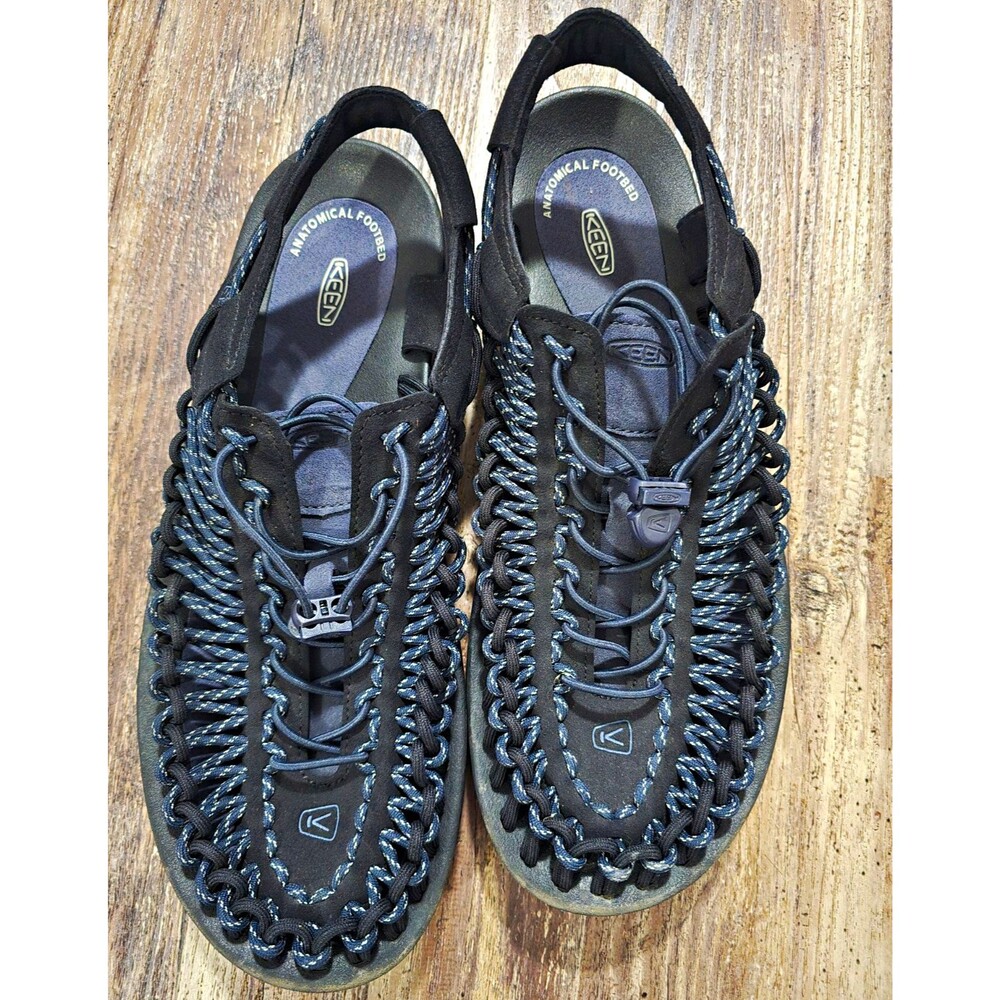 KEEN Uneek Mens 12M Black Gray Lace-Up Sandals Outdoor Casual Travel EU 46